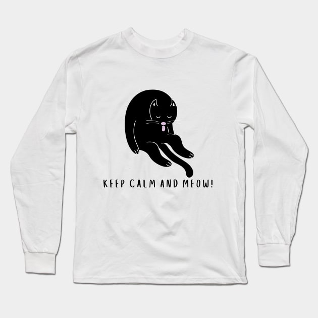 Cool Black Cat/ KEEP CALM AND MEOW! Long Sleeve T-Shirt by Rightshirt